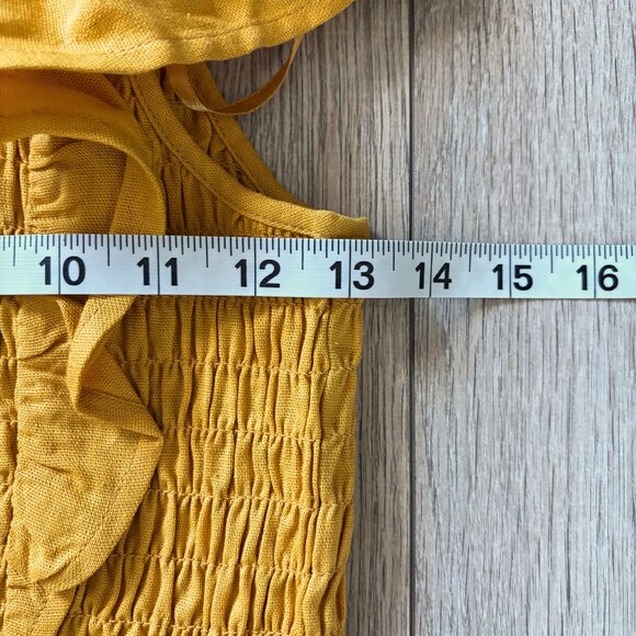 Monteau Linen Ruffled Smocked Yellow Crop Top Womens Small Boho Cottagecore Y2K - Picture 8 of 11